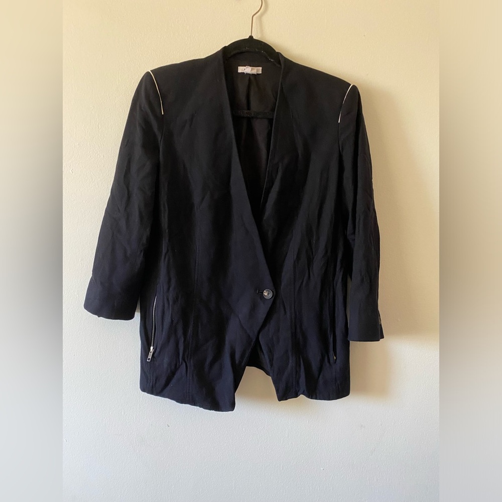 Helmut Lang viscose Black Leather Trim Blazer / 6